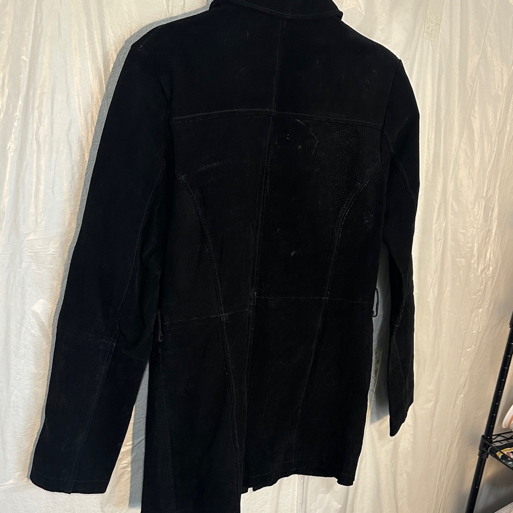 Vintage Elegant Black Leather Long Jacket - Picture 2 of 5